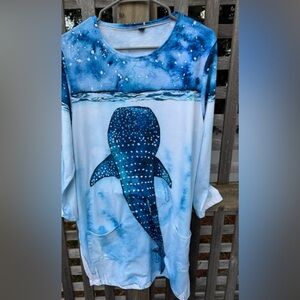 Blue Whale Shark knit batik tunic or beach cover up
